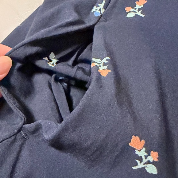 Anthropologie 11 Tylho Floral Tie Navy Blue Knee Length Midi Dress Small - Picture 9 of 11